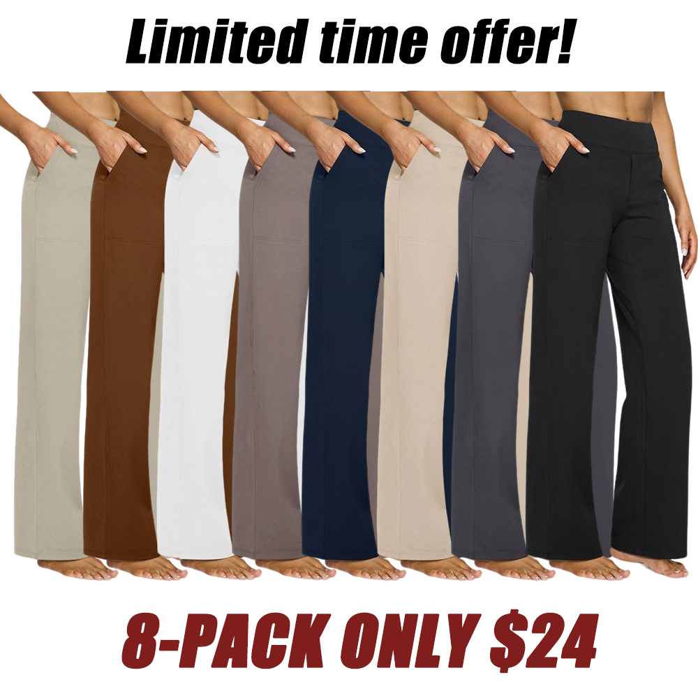 Women's High Waist Business Casual Pants - Loose Fit Work Trousers with Pockets