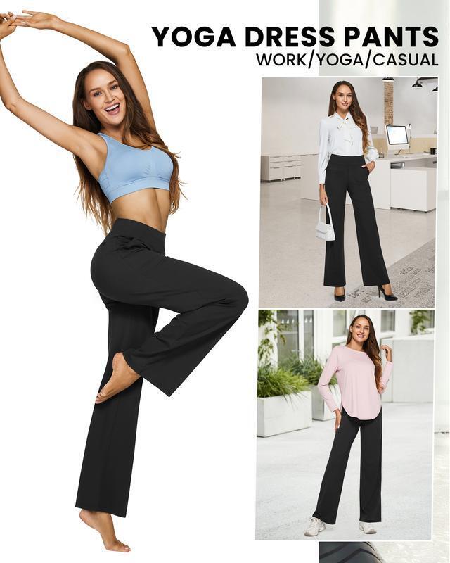 Women's High Waist Business Casual Pants - Loose Fit Work Trousers with Pockets