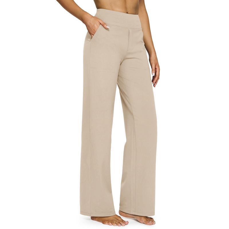 Women's High Waist Business Casual Pants - Loose Fit Work Trousers with Pockets