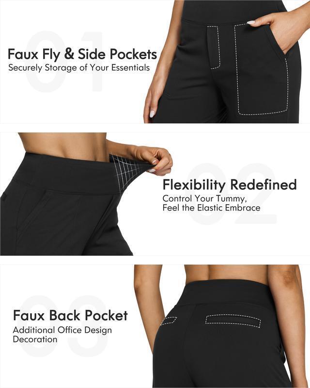 Women's High Waist Business Casual Pants - Loose Fit Work Trousers with Pockets