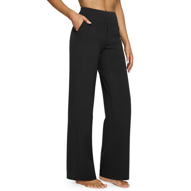 Women's High Waist Business Casual Pants - Loose Fit Work Trousers with Pockets