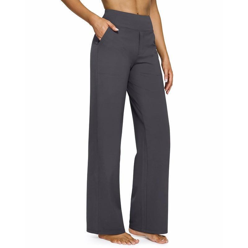 Women's High Waist Business Casual Pants - Loose Fit Work Trousers with Pockets