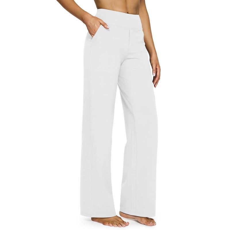 Women's High Waist Business Casual Pants - Loose Fit Work Trousers with Pockets