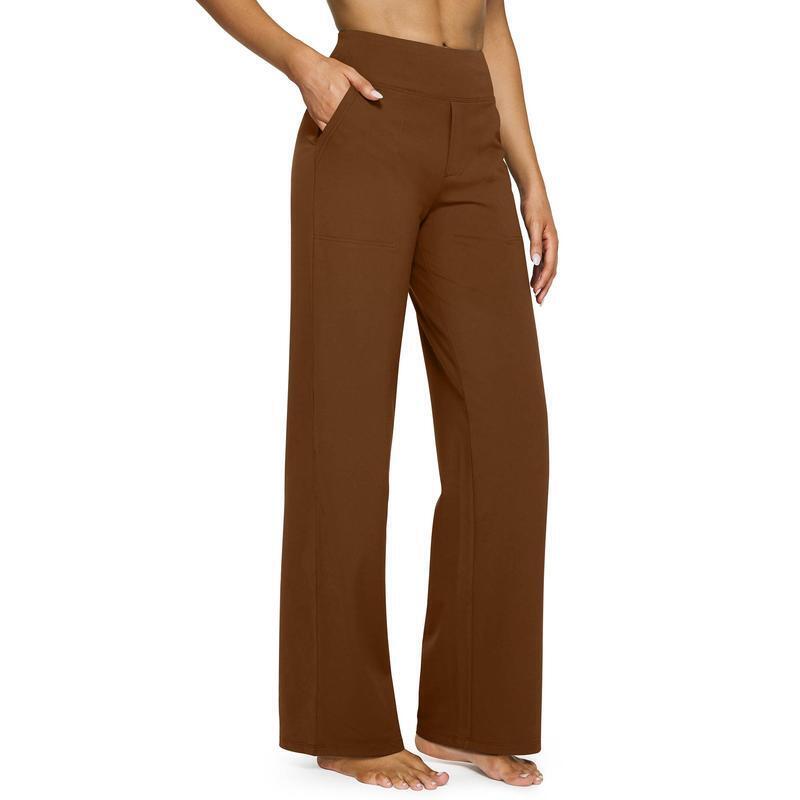 Women's High Waist Business Casual Pants - Loose Fit Work Trousers with Pockets