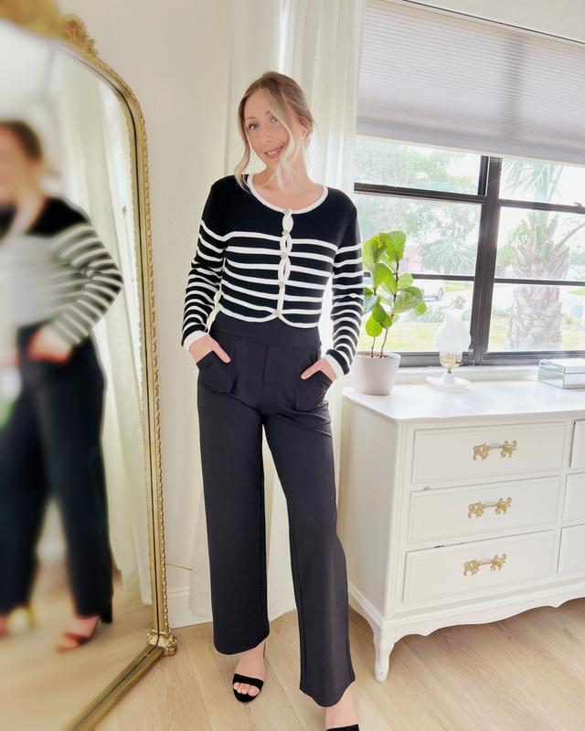 Women's High Waist Business Casual Pants - Loose Fit Work Trousers with Pockets