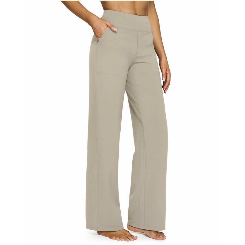 Women's High Waist Business Casual Pants - Loose Fit Work Trousers with Pockets